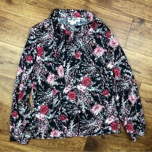 Vintage Hamilton 8 Women Sz 14 Black Pink Floral Blouse Neck Tie *Read